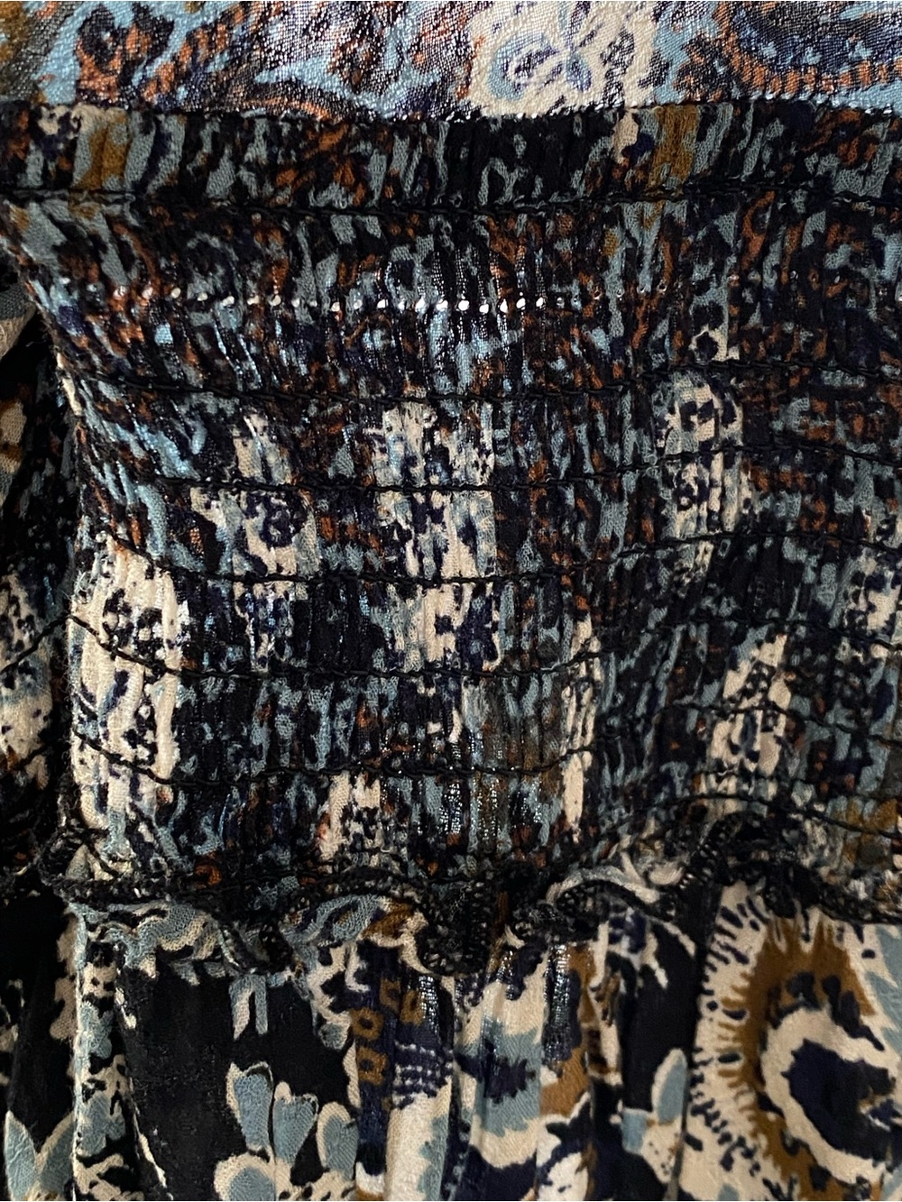 Free People Let’s Smock About It Maxi Dress XS Boho Empire Waist Smocked Tiered - Picture 11 of 11